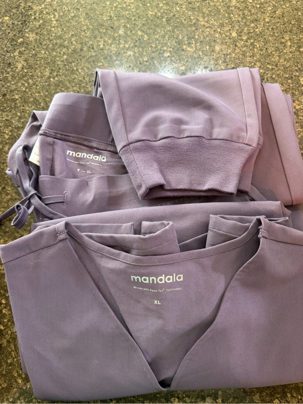 Mandala Scrub Set Plum V-Neck Top XL & High Waisted Joggers Tall XL